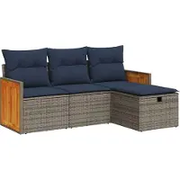 Syfax 4-tlg. Garten-Sofagarnitur mit Kissen Grau Poly Rattan