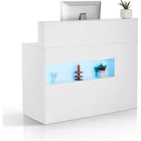 Vevor Rezeption Empfangstresen Empfangstisch rechteckiger Thekentisch, Empfangstheke Verkaufstresen Kassentheke mit LED-Licht, 2 Schubladen und Steckdosen, für Kasse Schönheitssalon Büro, weiß