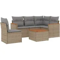 vidaXL 6-tlg. Garten-Sofagarnitur mit Kissen Beige Poly Rattan