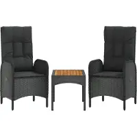 Syfax 3-tlg. Garten-Lounge-Set mit Kissen Schwarz Poly Rattan