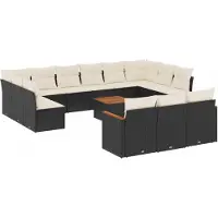 Syfax 14-tlg. Garten-Sofagarnitur mit Kissen Schwarz Poly Rattan