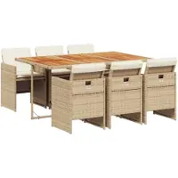 Syfax 7-tlg. Garten-Essgruppe mit Kissen Beige Poly Rattan