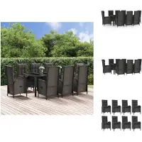 vidaXL 9-tlg. Garten-Essgruppe mit Kissen Schwarz und Grau Poly Rattan - Gartenmöbel-Sets