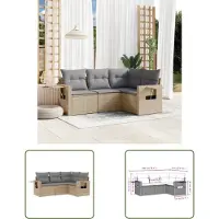 The Living Store 4-tlg. Garten-Sofagarnitur mit Kissen Beige Poly Rattan