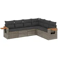 Syfax 6-tlg. Garten-Sofagarnitur mit Kissen Grau Poly Rattan