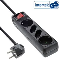 InLine Steckdosenleiste, 4-fach, 2x Schutzkontakt + 2x Euro, schwarz, 3m, 3 m, Abgewinkelt, 1,5 mm², Schwarz, Kunststoff, 2 AC-Ausgänge