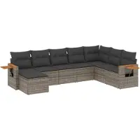 Syfax 8-tlg. Garten-Sofagarnitur mit Kissen Grau Poly Rattan