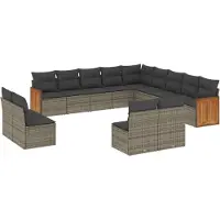 Syfax 13-tlg. Garten-Sofagarnitur mit Kissen Grau Poly Rattan