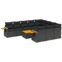 Syfax 11-tlg. Garten-Sofagarnitur mit Kissen Schwarz Poly Rattan