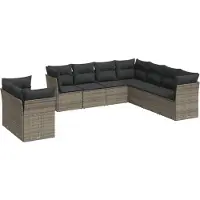 Syfax 9-tlg. Garten-Sofagarnitur mit Kissen Grau Poly Rattan