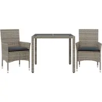 Syfax 3-tlg. Garten-Essgruppe mit Kissen Grau Poly Rattan und Glas