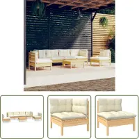 The Living Store 7-tlg. Garten-Lounge-Set mit Creme Kissen Massivholz Kiefer