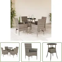The Living Store 5-tlg. Garten-Essgruppe mit Kissen Grau Poly Rattan und Glas