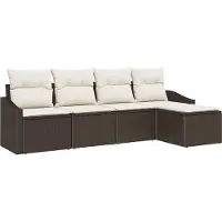 Syfax Sofa Set 5 stk. Braun und Creme Poly-Rattan
