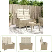 The Living Store Gartenbank Verstellbar mit Kissen Beige Poly Rattan