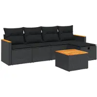 Syfax 6-tlg. Garten-Sofagarnitur mit Kissen Schwarz Poly Rattan