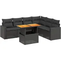 Syfax 7-tlg. Garten-Sofagarnitur mit Kissen Schwarz Poly Rattan