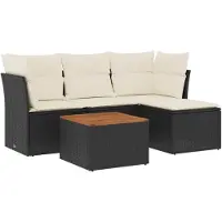 Syfax 5-tlg. Garten-Sofagarnitur mit Kissen Schwarz Poly Rattan