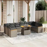 Syfax 11-tlg. Garten-Sofagarnitur mit Kissen Grau Poly Rattan