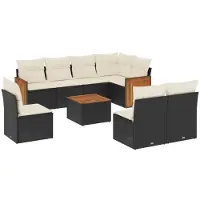 Syfax 9-tlg. Garten-Sofagarnitur mit Kissen Schwarz Poly Rattan