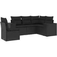 Syfax 5-tlg. Garten-Sofagarnitur mit Kissen Schwarz Poly Rattan