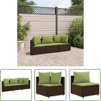 The Living Store 3-tlg. Garten-Sofagarnitur mit Kissen Braun Poly Rattan