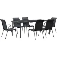 Syfax 7-tlg. Garten-Essgruppe Schwarz Stahl und Textilene