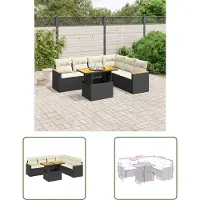 The Living Store 7-tlg. Garten-Sofagarnitur mit Kissen Schwarz Poly Rattan