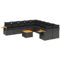 Syfax 11-tlg. Garten-Sofagarnitur mit Kissen Schwarz Poly Rattan
