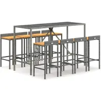 Syfax 9-tlg. Gartenbar-Set Grau Poly Rattan & Massivholz Akazie