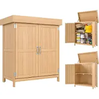 Aosom Geräteschrank Geräteschuppen Holzschrank 2 Fächer Tannenholz Natur