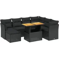 Syfax 8-tlg. Garten-Sofagarnitur mit Kissen Schwarz Poly Rattan