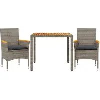 Syfax 3-tlg. Garten-Essgruppe mit Kissen Grau Poly Rattan Akazie