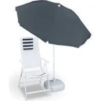 Relaxdays Sonnenschirm, Ø 180 cm, höhenverstellbar, kippbar, Balkonschirm, rund, Polyester, Stahl, Strandschirm, grau