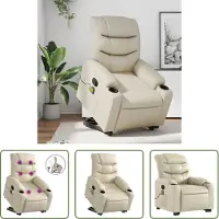 The Living Store Massagesessel mit Aufstehhilfe Creme Kunstleder