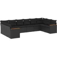 Syfax 10-tlg. Garten-Sofagarnitur mit Kissen Schwarz Poly Rattan
