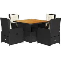 Syfax 5-tlg. Garten-Essgruppe mit Kissen Schwarz Poly Rattan