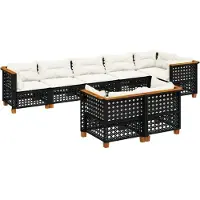 Syfax 8-tlg. Garten-Sofagarnitur mit Kissen Schwarz Poly Rattan