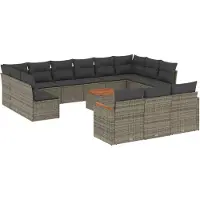 Syfax 14-tlg. Garten-Sofagarnitur mit Kissen Grau Poly Rattan