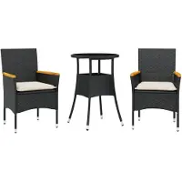 Syfax 3-tlg. Garten-Essgruppe mit Kissen Schwarz Poly Rattan Glas
