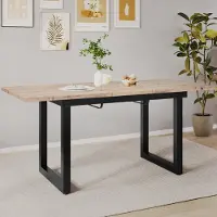 MODFU Esstisch Ausziehbarer Klapptische, Kaffee-Freizeittisch rechteckiger, Industriestil Eicheoptik+schwarz