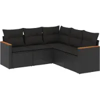 Syfax 5-tlg. Garten-Sofagarnitur mit Kissen Schwarz Poly Rattan