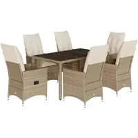 Syfax 7-tlg. Garten-Essgruppe mit Kissen Beige Poly Rattan