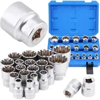 Asta SATRA | Vielzahn Nuss Satz, Steckschlüssel Set, für 6 und 12 Kant, 38-48mm, 21tlg, Außenvielzahn Stecknuss Nusskasten