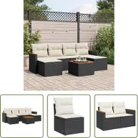 The Living Store 7-tlg. Garten-Sofagarnitur mit Kissen Schwarz Poly Rattan