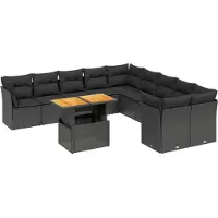 Syfax 11-tlg. Garten-Sofagarnitur mit Kissen Schwarz Poly Rattan