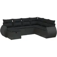 Syfax 7-tlg. Garten-Sofagarnitur mit Kissen Schwarz Poly Rattan