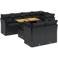 Syfax 8-tlg. Garten-Sofagarnitur mit Kissen Schwarz Poly Rattan