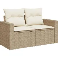 Syfax Gartensofa mit Kissen 2-Sitzer Beige Poly Rattan