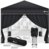 Tillvex Pavillon 3x3m Schwarz - mit 4 Seitenteilen wasserdicht | Pop-Up Faltpavillon höhenverstellbar | Gartenzelt UV Schutz 50+ | Partyzelt mit Tasche für Garten